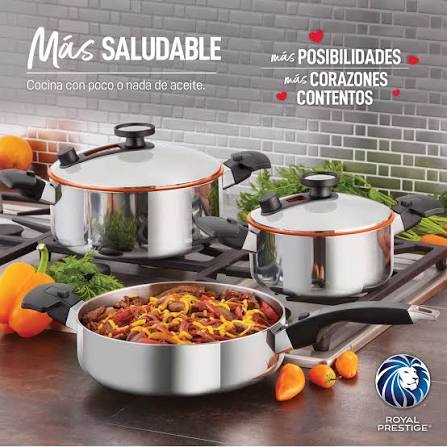 Set de ollas y sartén Royal Prestige — cocina con poco o nada de aceite